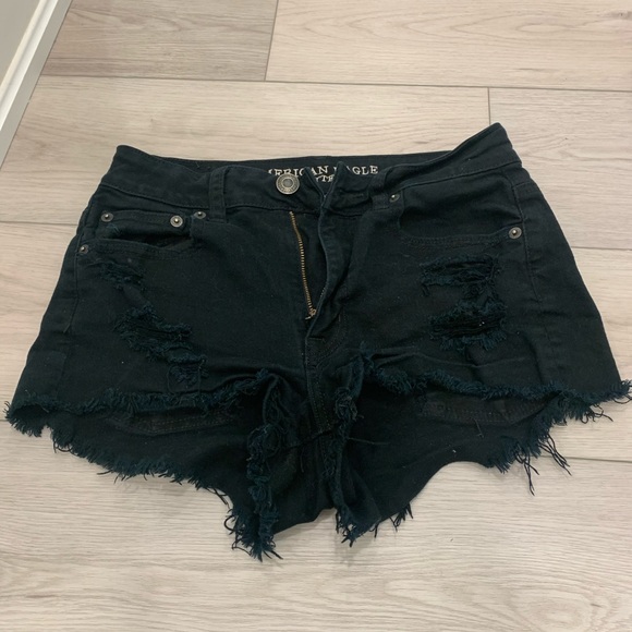 American Eagle Black Ripped Jean Shorts - Picture 1 of 4